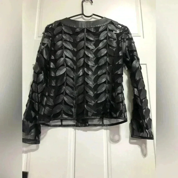 Colleen Lopez Faux Leather, Sheer Leaf Mesh,Zipper front Jacket - Picture 2 of 8